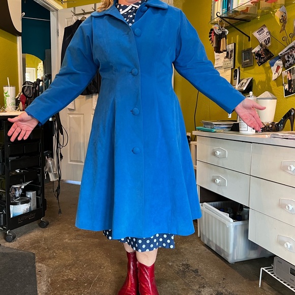 Vintage 50’s Coat in Royal Blue Single breasted Pin up style Size L Classy - Picture 8 of 13
